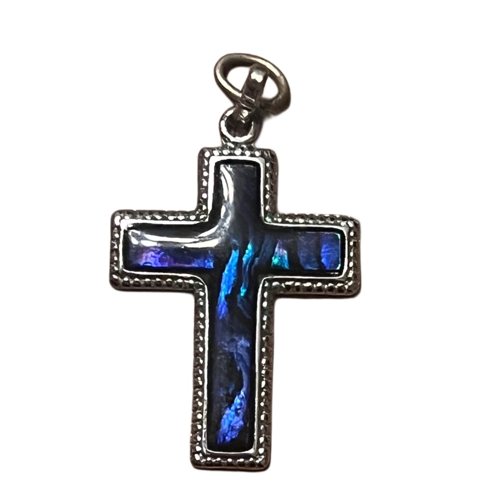Iridescent Blue Vintage Cross Pendant